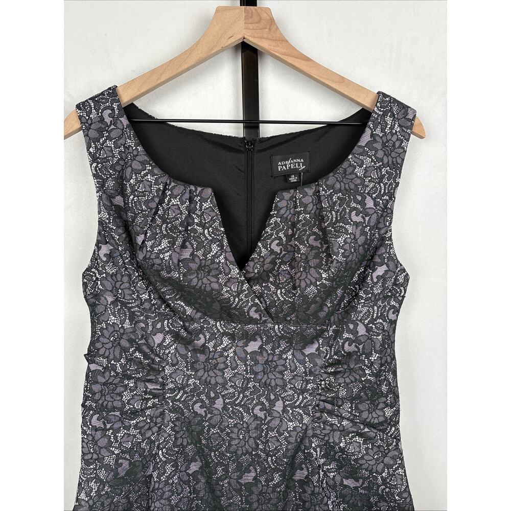 Adrianna Papell Black Lace Sheath Dress Women's 14 Purple Sleeveless Whimsy NEW - Picture 2 of 13